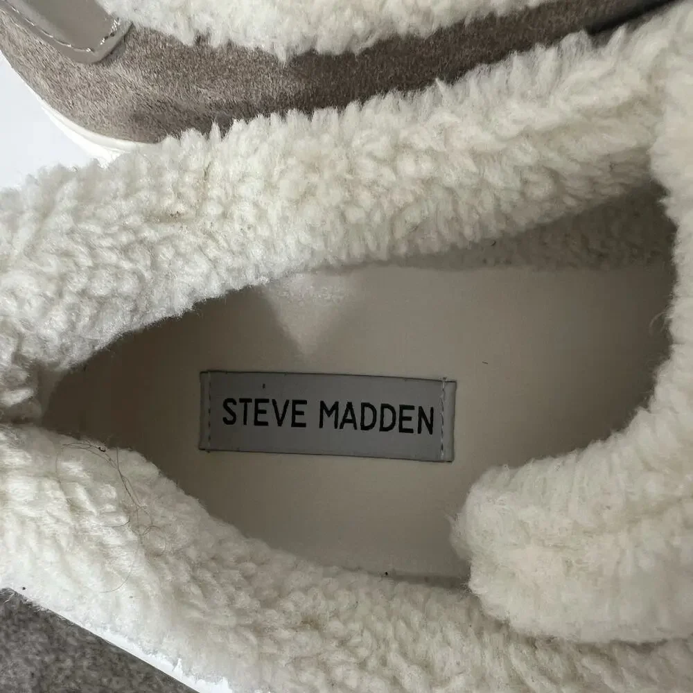 Steve Madden Women’s Size 9M Studio F Faux Shearling Lined Sneaker Taupe Suede